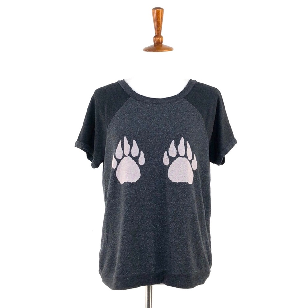 Wildfox Grey Paw Print Short Sleeve Sweater - Picture 1 of 7
